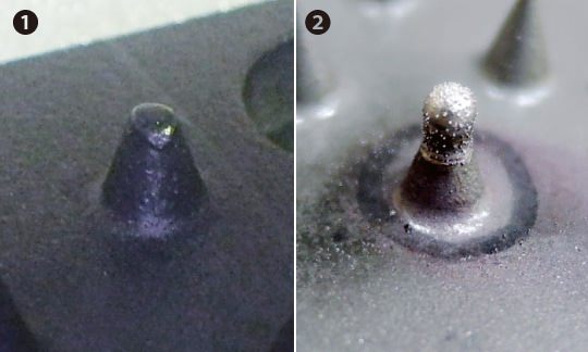衝突によってダメージを受けた形状先端部